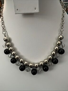 Paparazzi Classic Silver-Tone Necklace with Black and Clear Beads